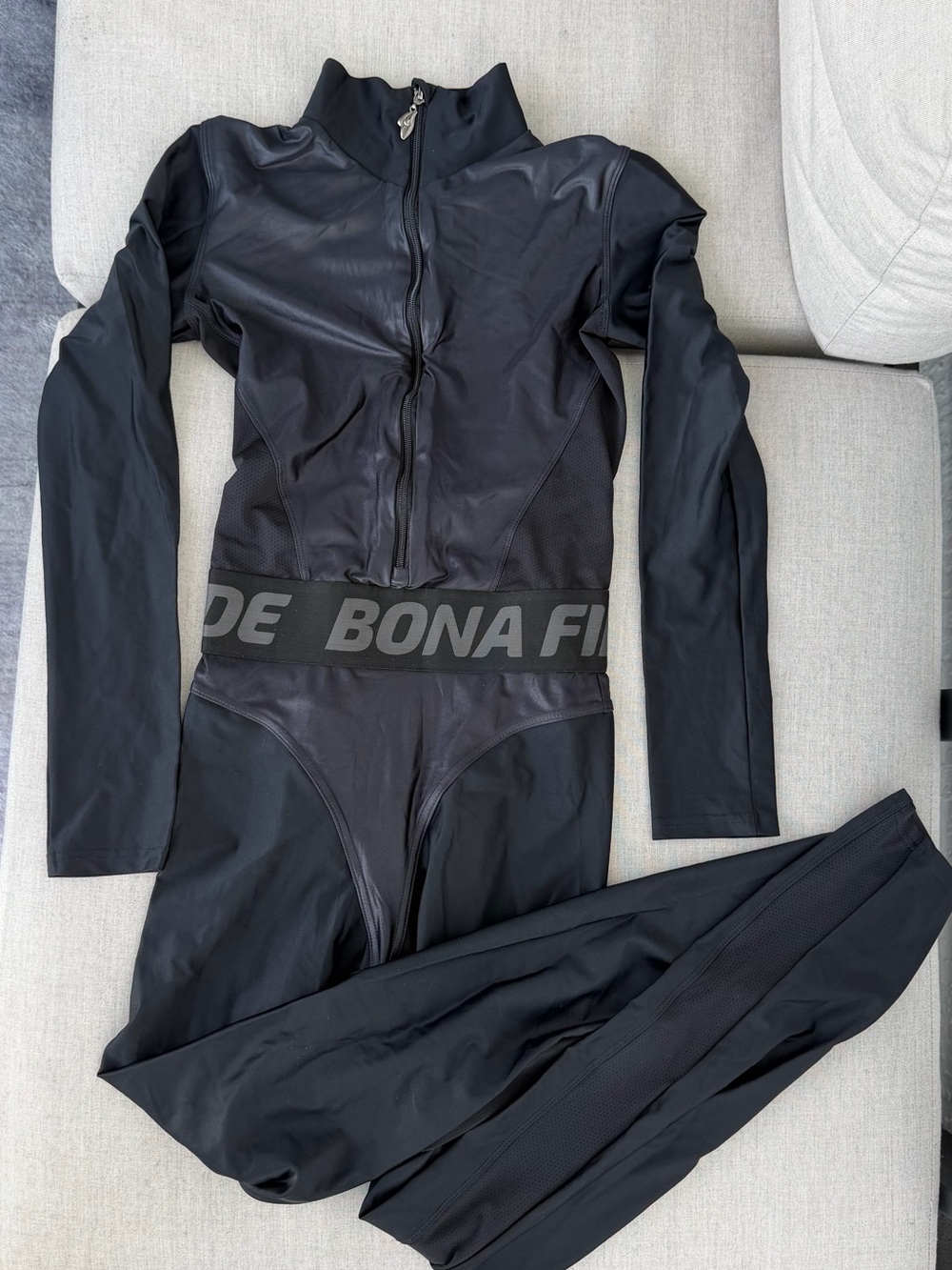 Black Kids' Long-Sleeve One-Piece Bodysuit with Branded Waistband